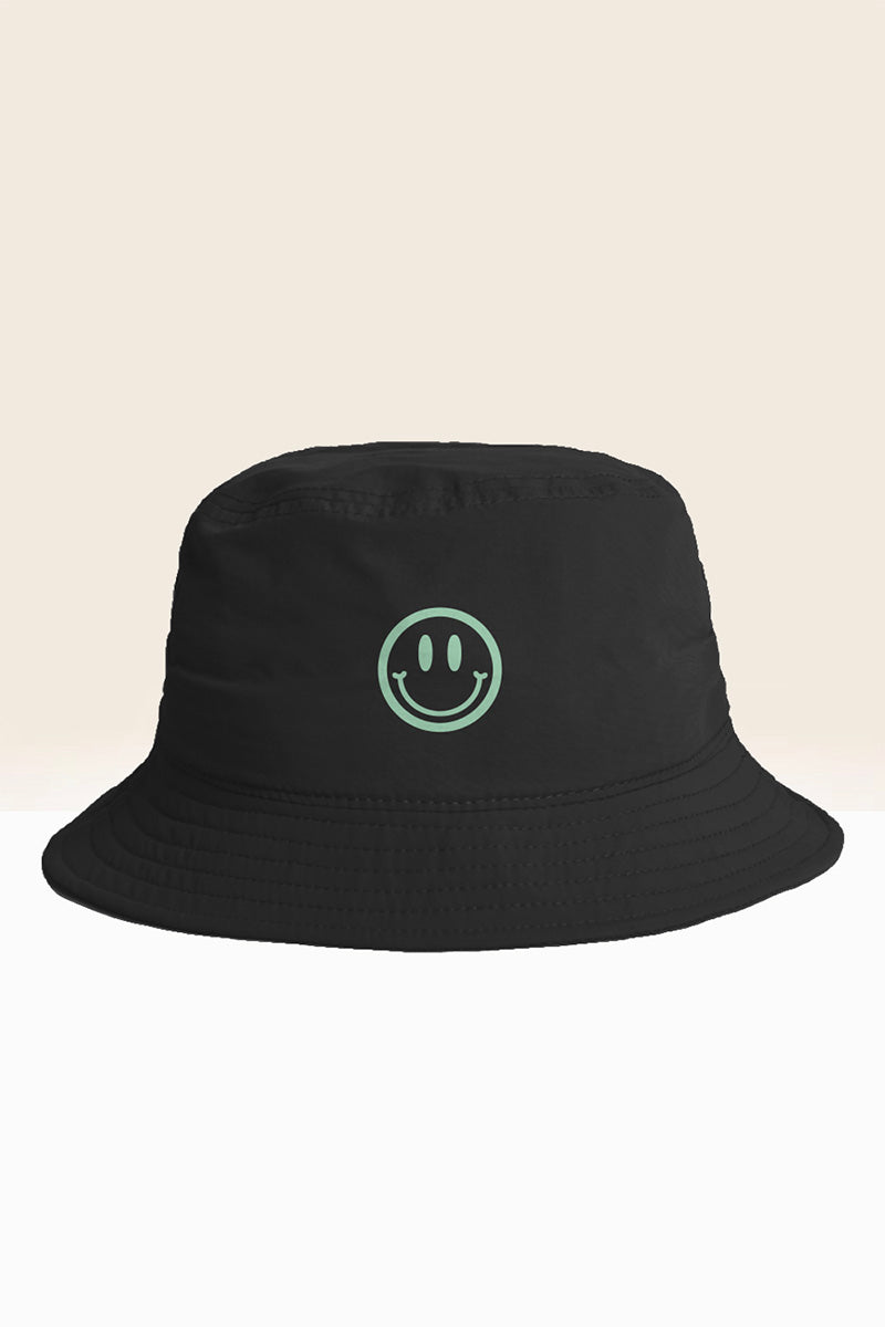 Smile Nylon Bucket Hat | Green on Black